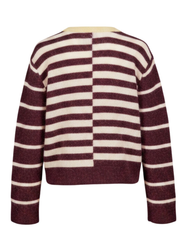 Bordeaux ecru trui met blokstrepen Nuriette block stripe Numph