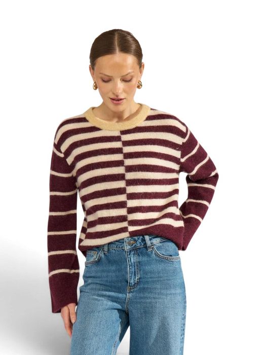 Bordeaux ecru trui met blokstrepen Nuriette block stripe Numph