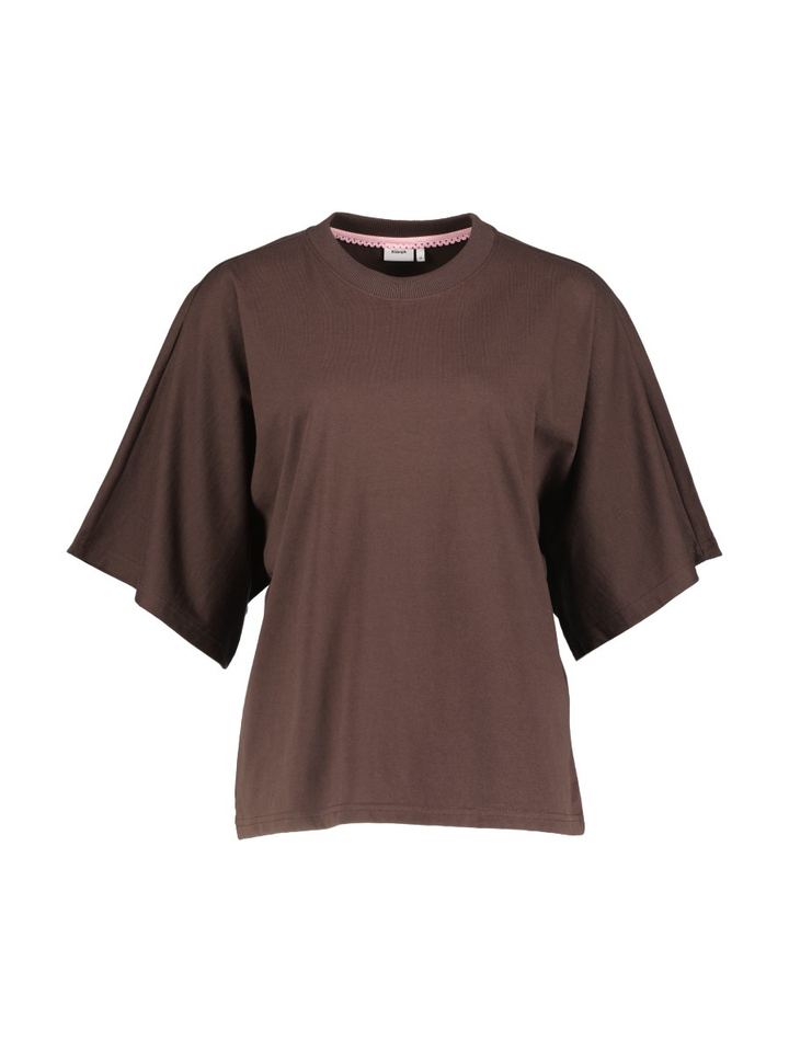 Donkerbruine T-shirt met wijde moiuw Ansa Numph