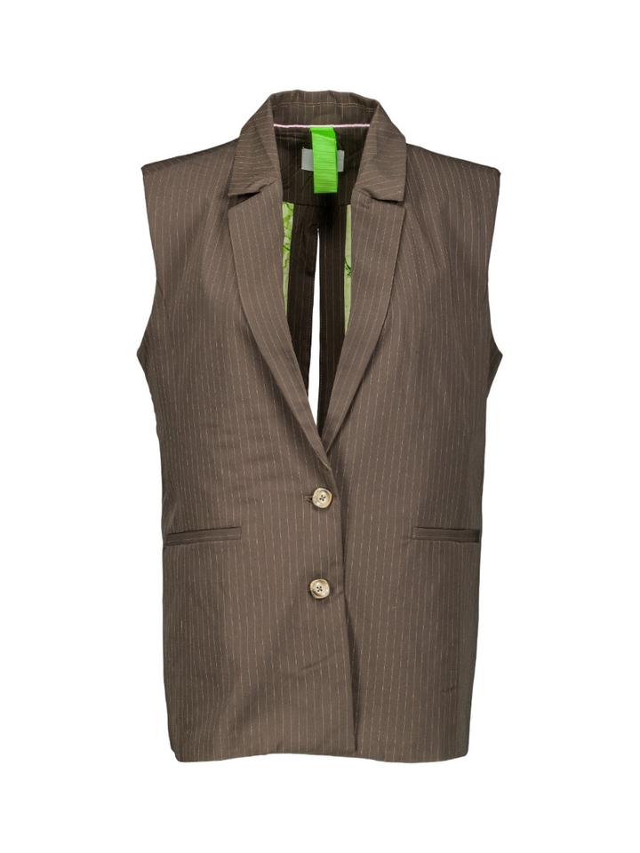 Bruine gestreepte mouwloze blazer Sonya Vest Numph