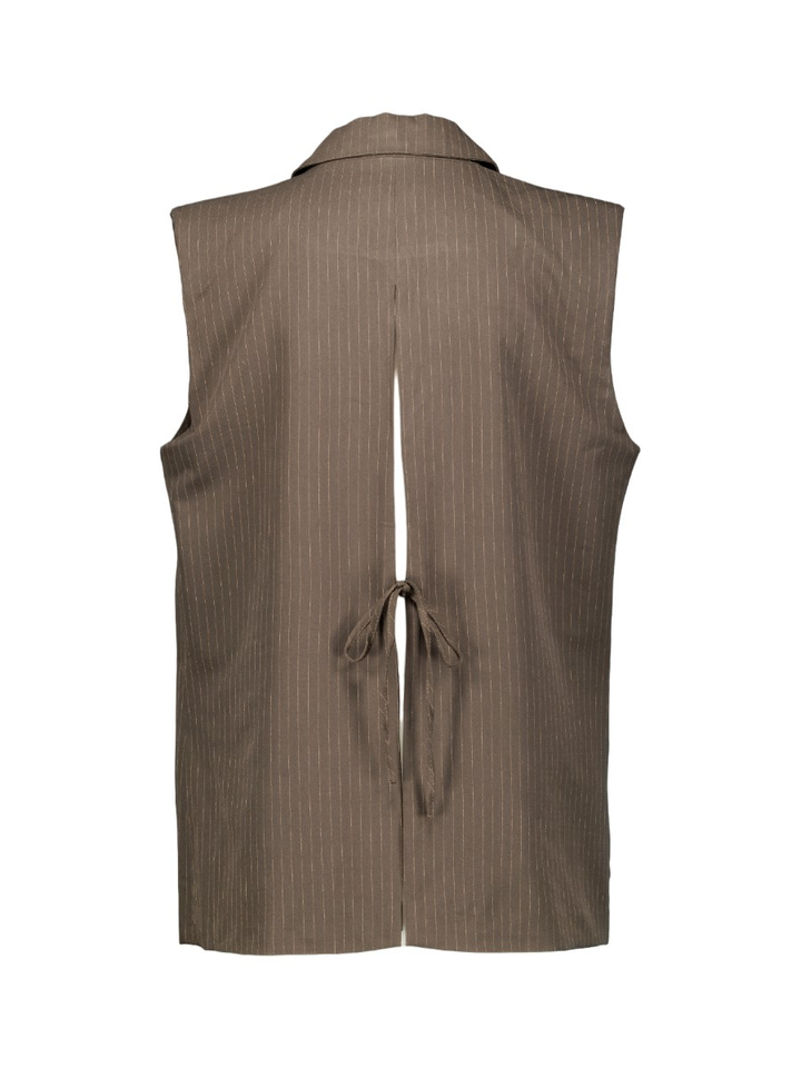 Bruine gestreepte mouwloze blazer Sonya Vest Numph