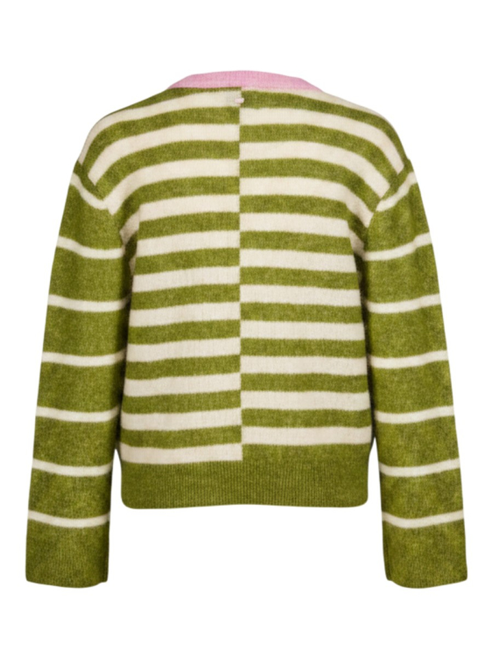 Groen ecru trui met blokstrepen Nuriette block stripe Numph