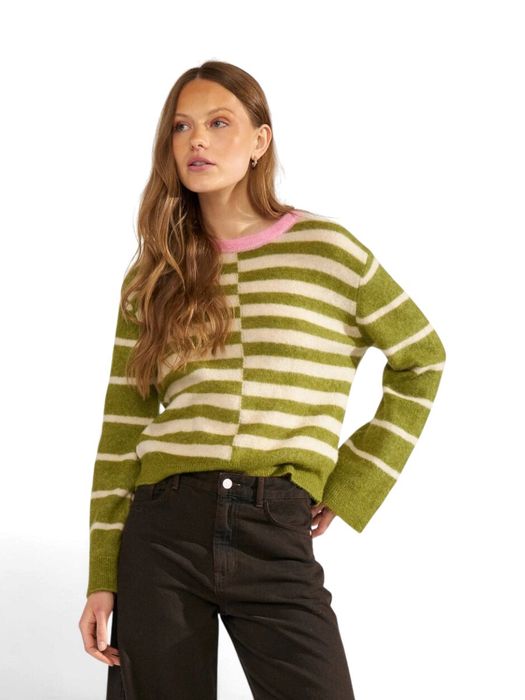 Groen ecru trui met blokstrepen Nuriette block stripe Numph