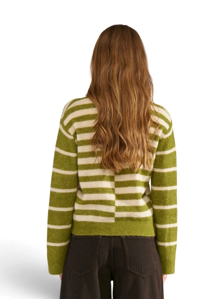 Groen ecru trui met blokstrepen Nuriette block stripe Numph
