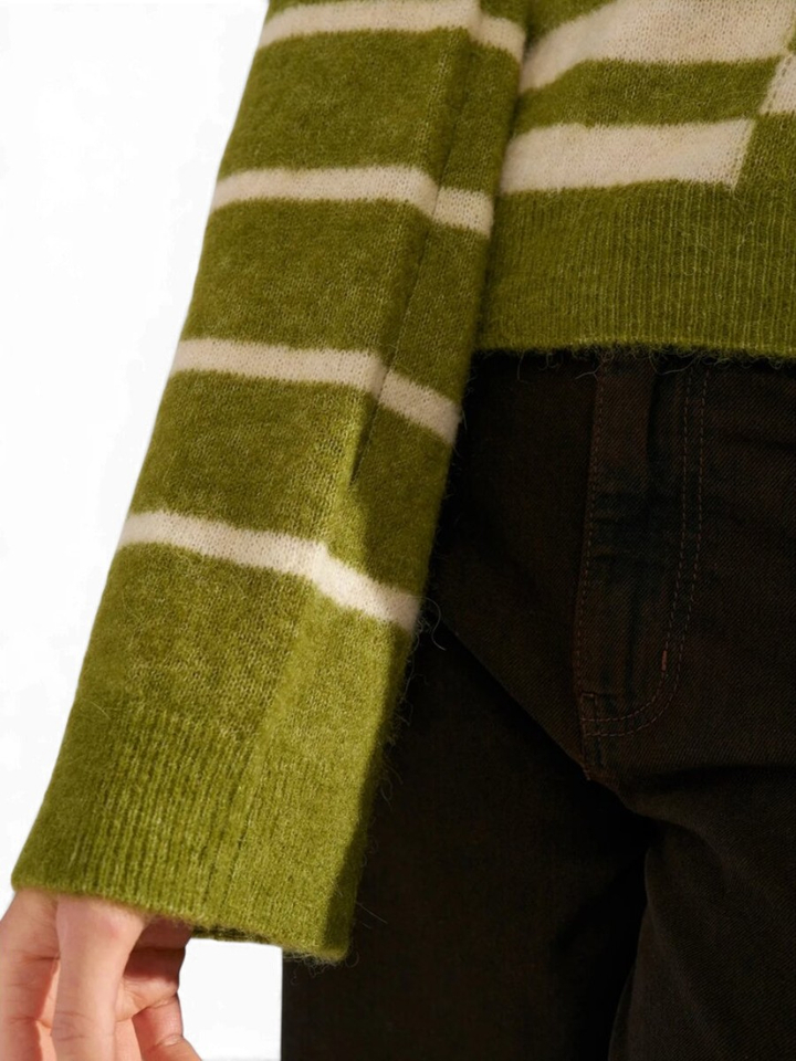 Groen ecru trui met blokstrepen Nuriette block stripe Numph