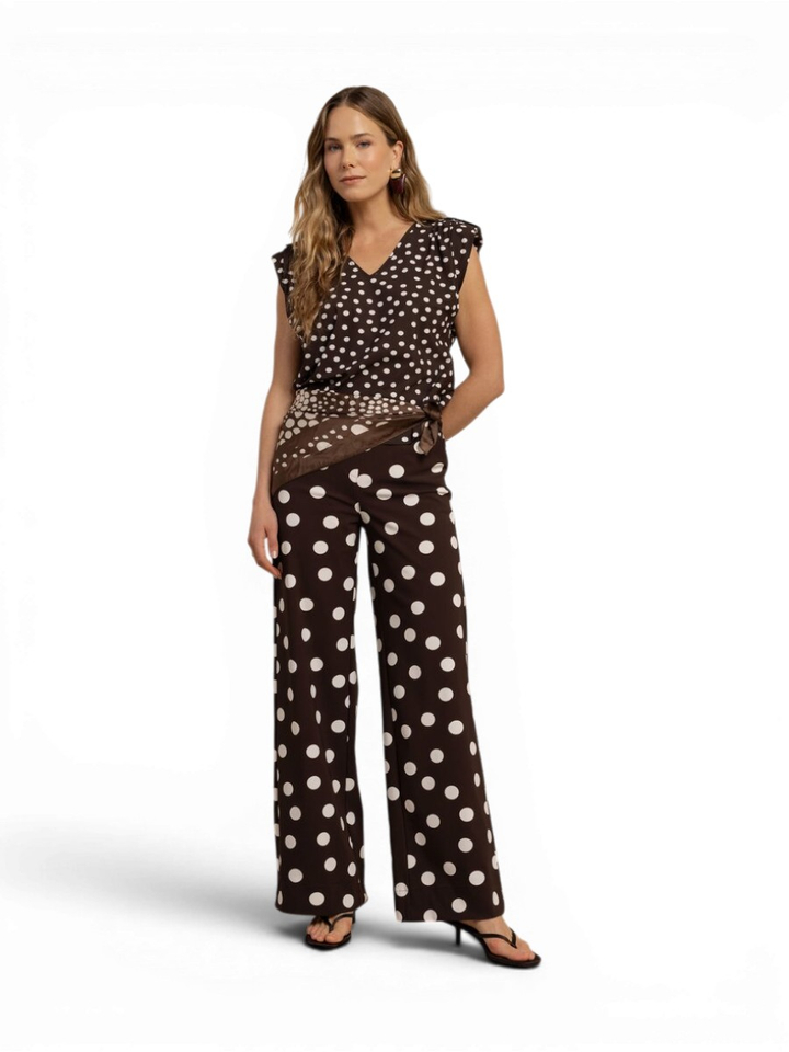 Bruine bloes met polkadotprint Leone Dot Studio Anneloes
