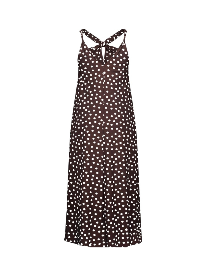 Bruine maxi-jurk met polkadot print Norah Dot Studio Anneloes