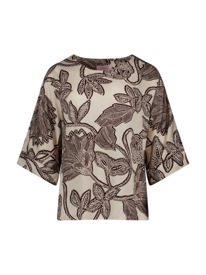 Creme kleurige bloes met bruine print Madison Flower Studio Anneloes