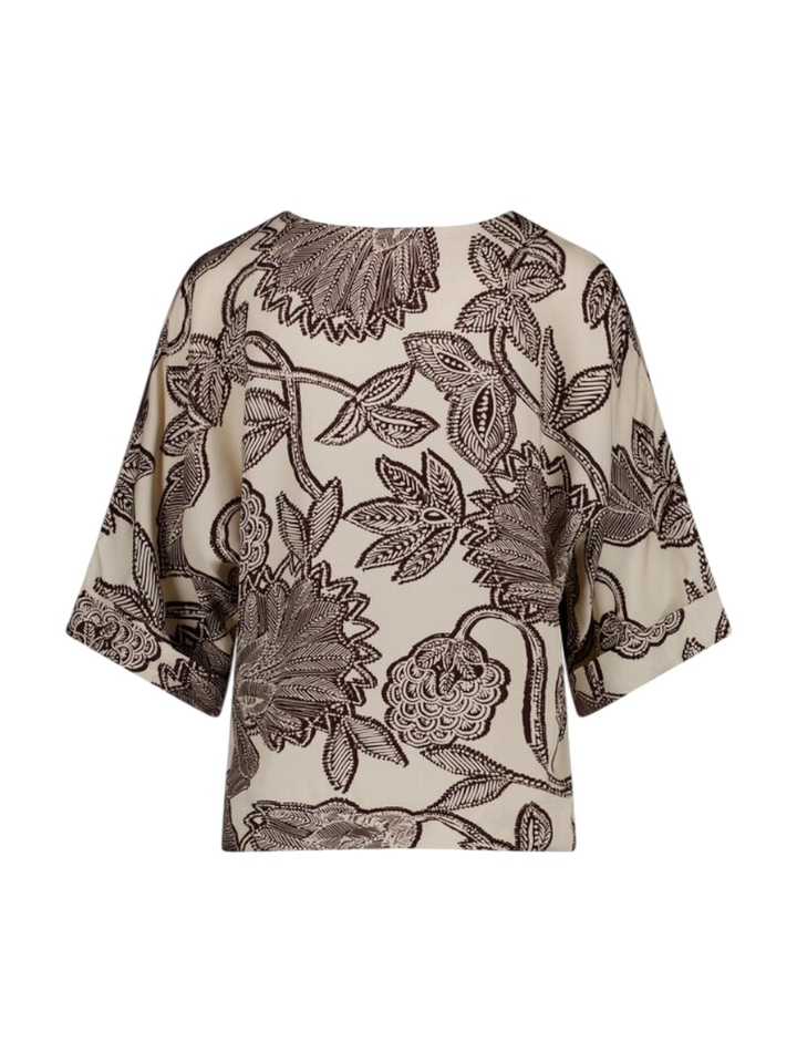 Creme kleurige bloes met bruine print Madison Flower Studio Anneloes