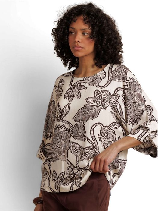 Creme kleurige bloes met bruine print Madison Flower Studio Anneloes