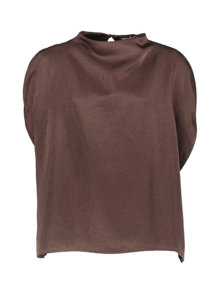 Chocoladebruine satijnlook blouse zonder mouwen City March23