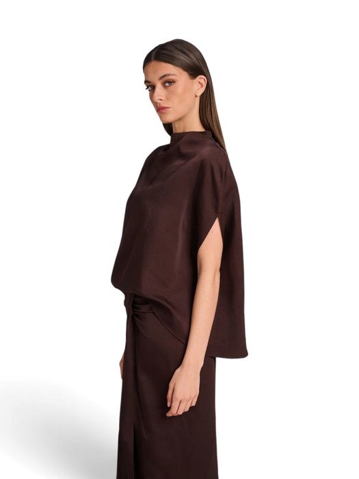 Chocoladebruine satijnlook blouse zonder mouwen City March23
