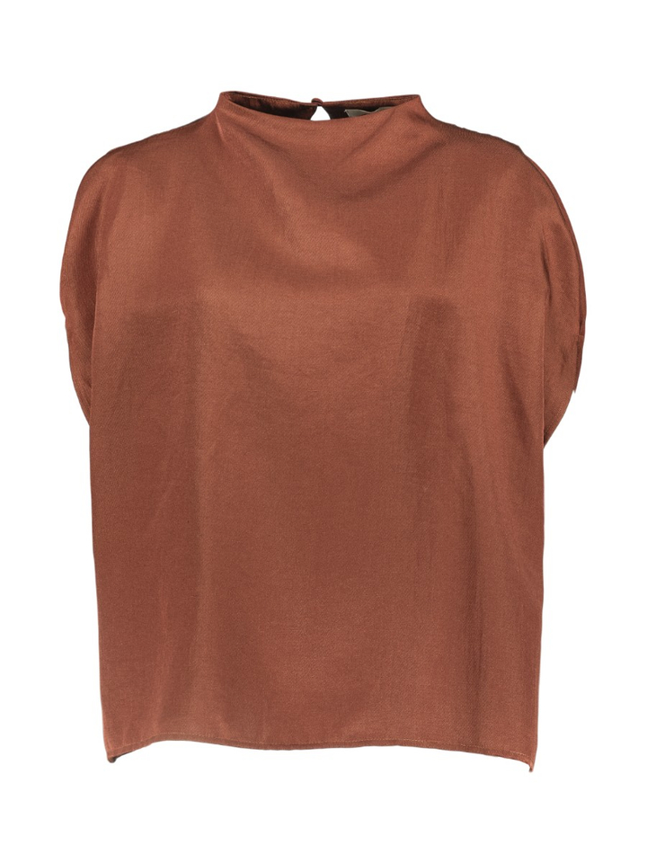 Roestkleurige satijnlook blouse zonder mouwen City March23