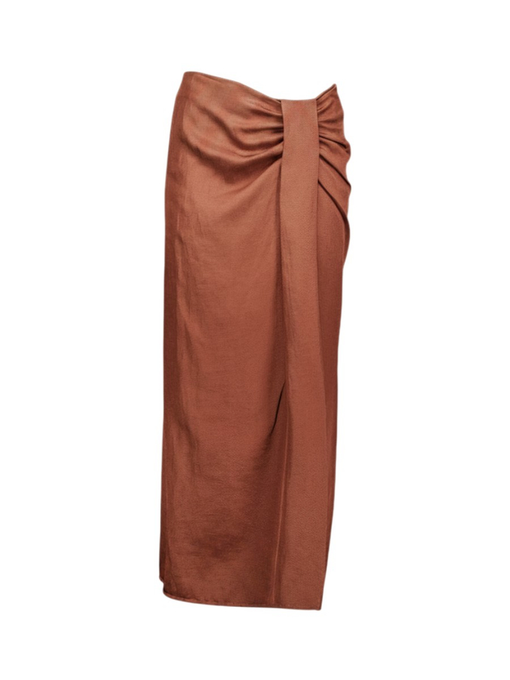 Roestkleurige lederlook rok met overslagdetail Charge March23