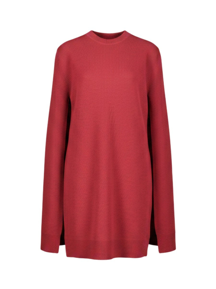 Bordeaux mouwloze gebreide jurk mat cape London March23