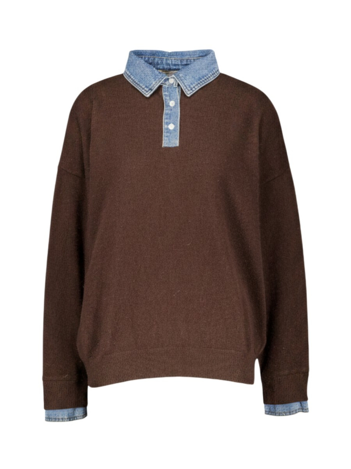Bruine trui met jeans polo kraag Rules The Label 