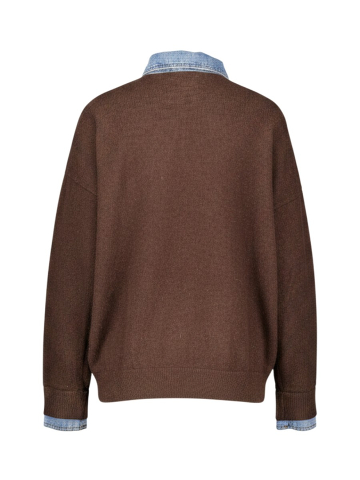 Bruine trui met jeans polo kraag Rules The Label 