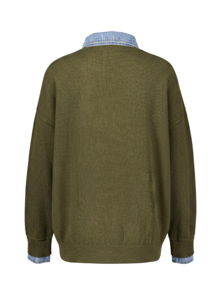 Olijfgroene trui met jeans polo kraag Rules The Label 