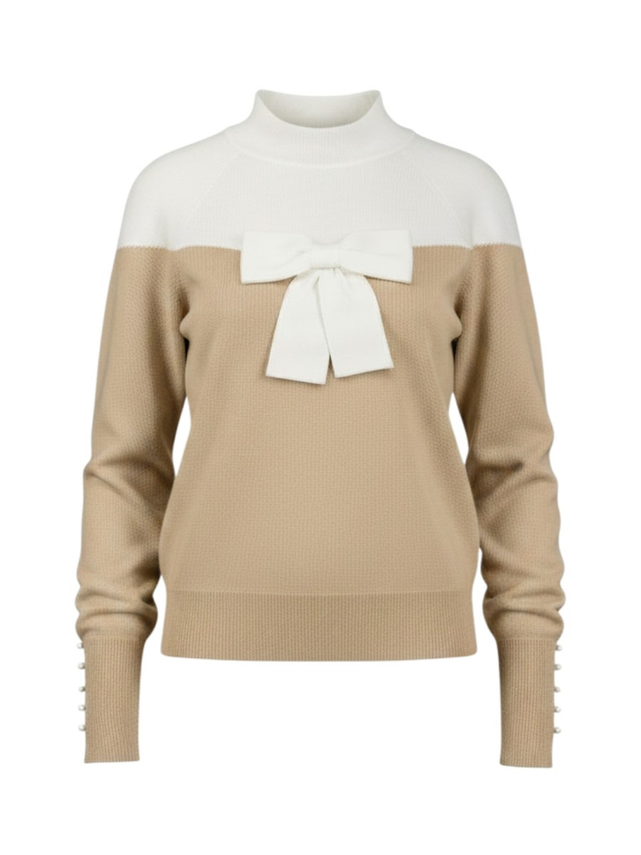 Beige off white pull met sierstrik Leo & Ugo