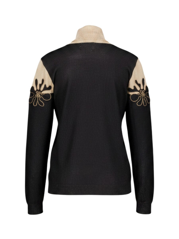 Beige zwarte rolkraag met bloemen detail Leo & Ugo
