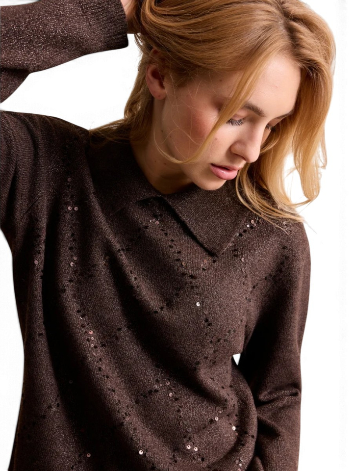 Bruine polo met glitterdetail en lange mouwen Leo&Ugo