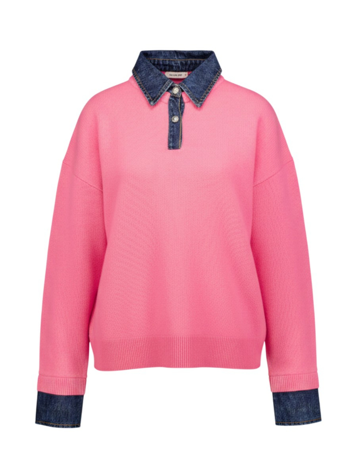 Roze trui met jeans kraag Leo & Ugo