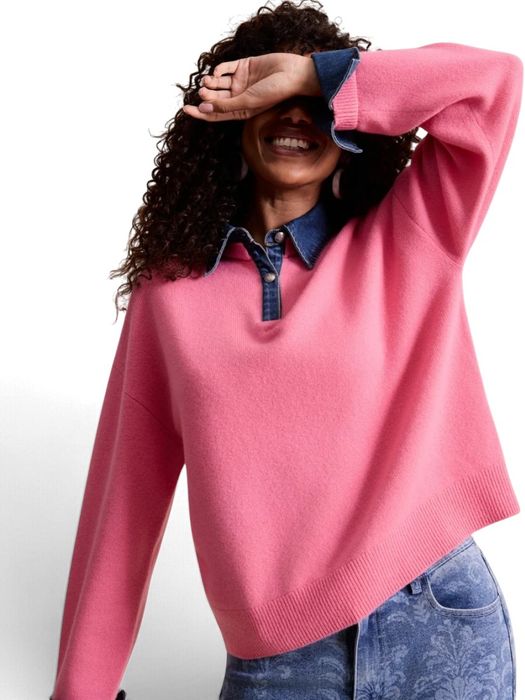 Roze trui met jeans kraag Leo & Ugo
