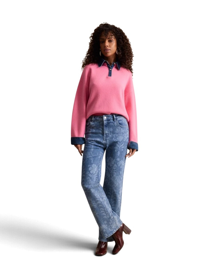 Roze trui met jeans kraag Leo & Ugo