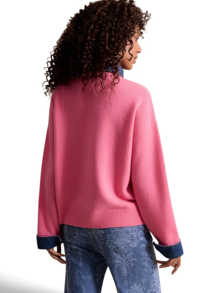 Roze trui met jeans kraag Leo & Ugo