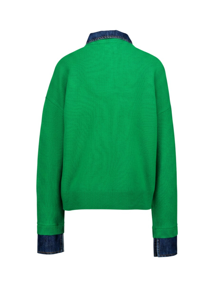 Felgroene wollen polo trui met denim details Leo & Ugo