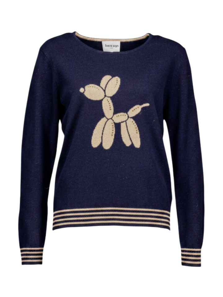 Blauwe trui met print en streep detail Leo & Ugo