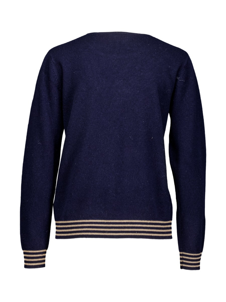 Blauwe trui met print en streep detail Leo & Ugo
