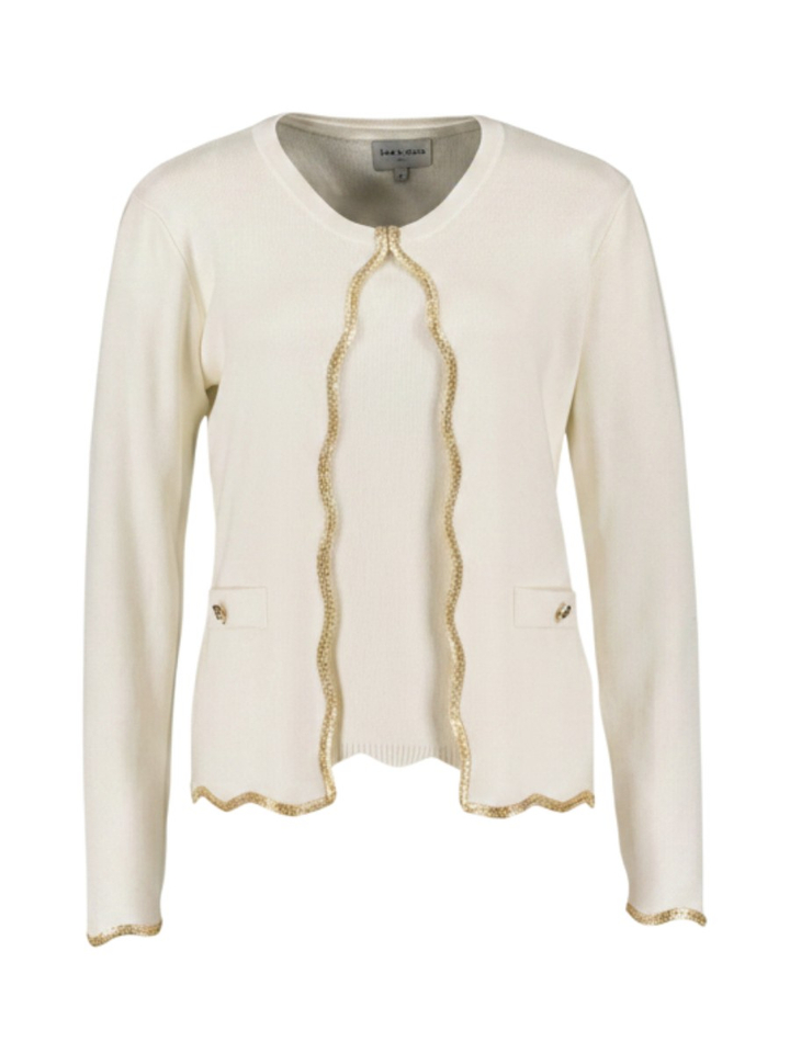 Ecru gebreide cardigan met goudkleurige golvende sluiting Leo & Ugo