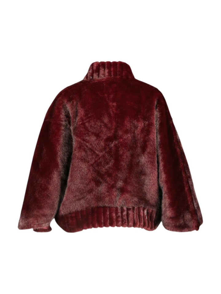 Bordeaux jas met wijde mouw in faux fur Leo&Ugo