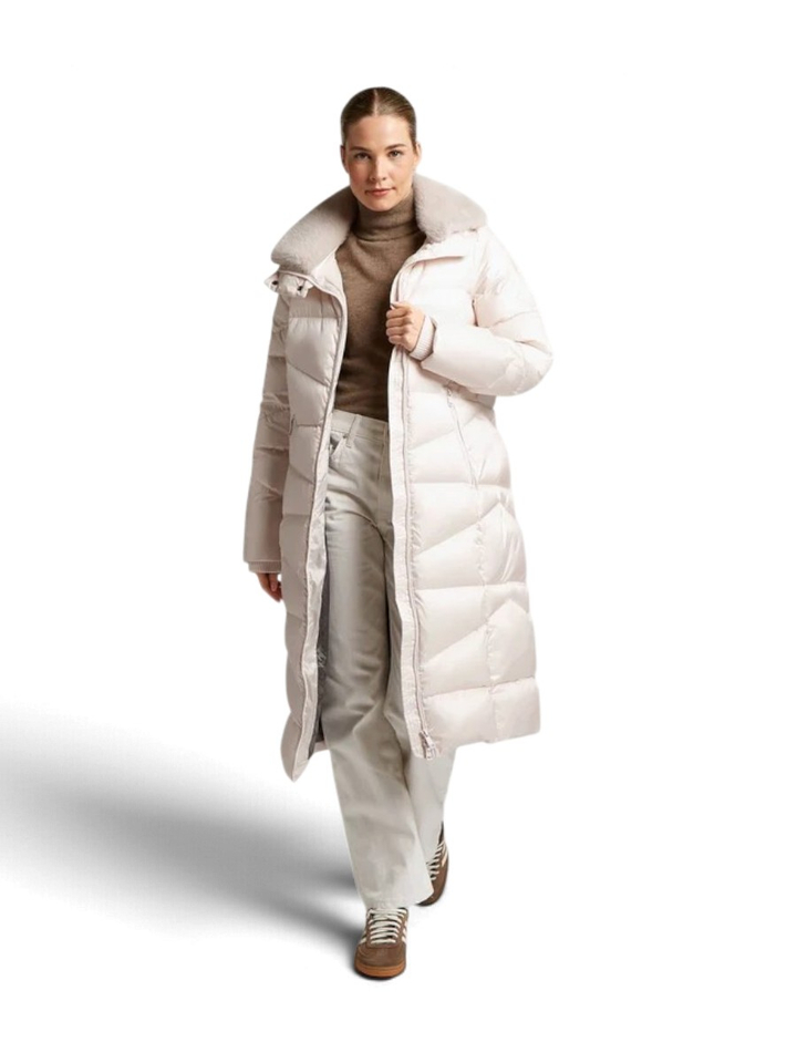 Lange ecru padded jas met kap Felice Reset