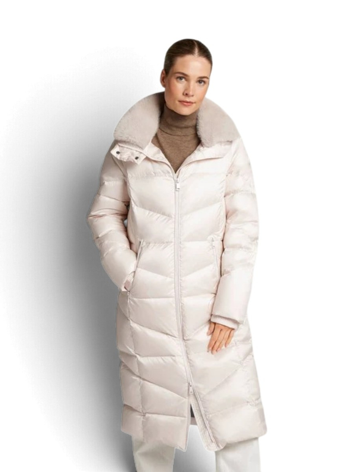 Lange ecru padded jas met kap Felice Reset