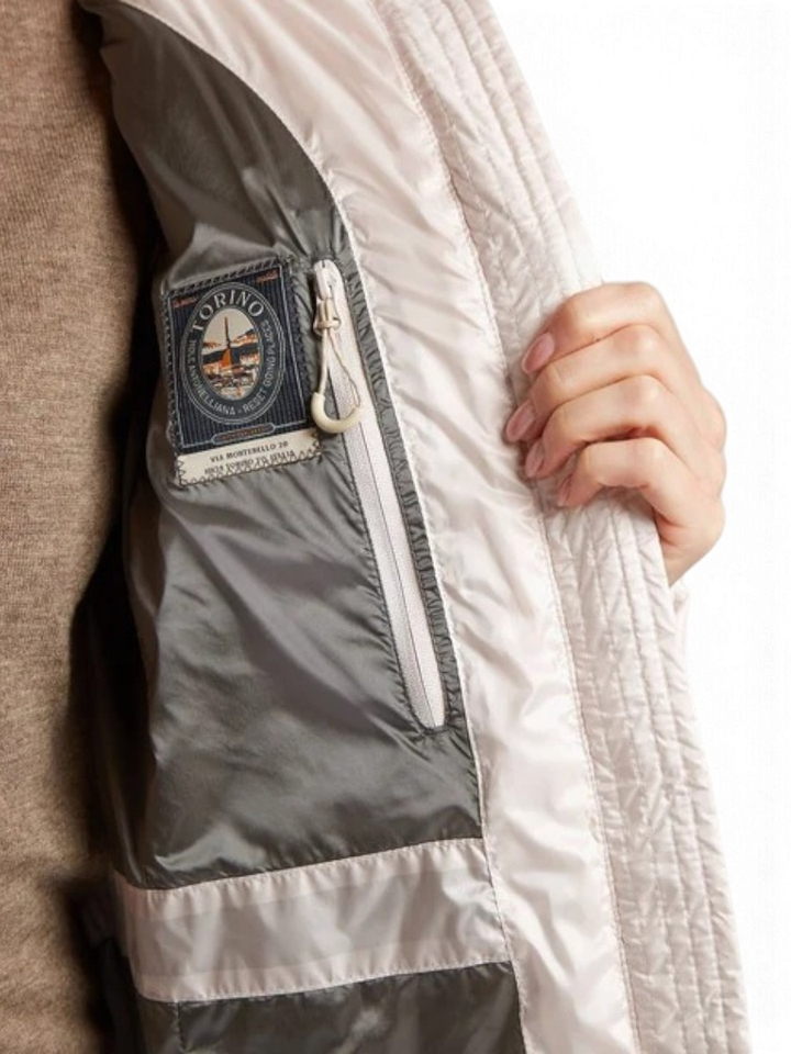 Lange ecru padded jas met kap Felice Reset