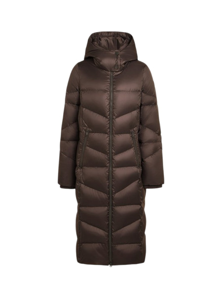 Lange bruine padded jas met kap Donna Reset