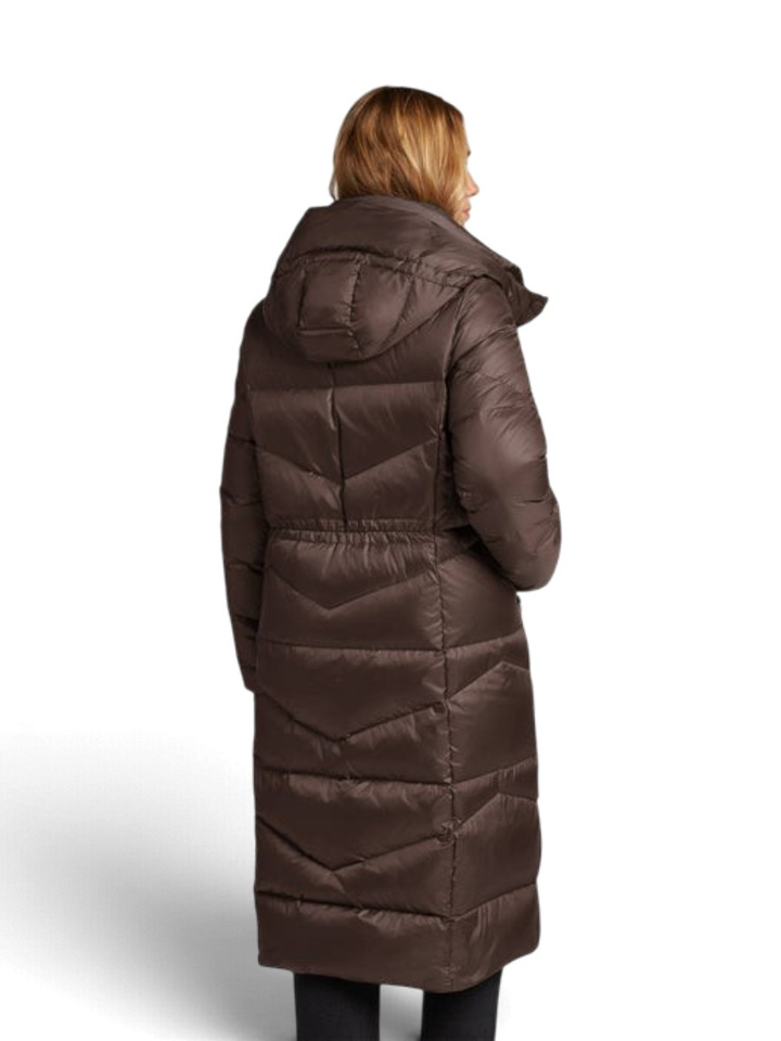 Lange bruine padded jas met kap Donna Reset