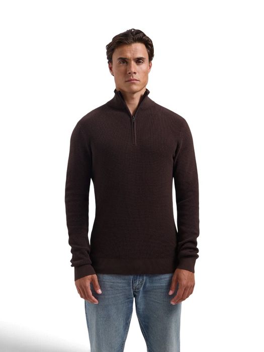 Bruine pull met rechtopstaande kraag en korte rits DOMINIC Saint Steve