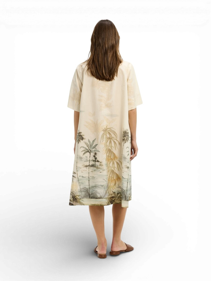 Beige katoenen jurk met zakken en print Kila Xandres 