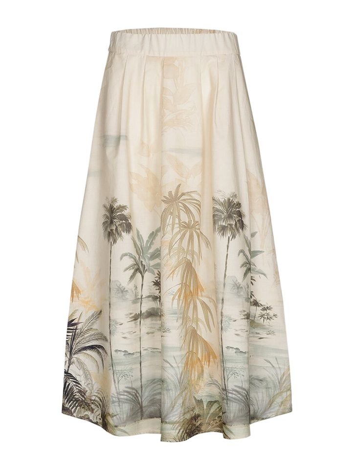 Beige uitlopende rok met zakken en print Rolo Xandres 