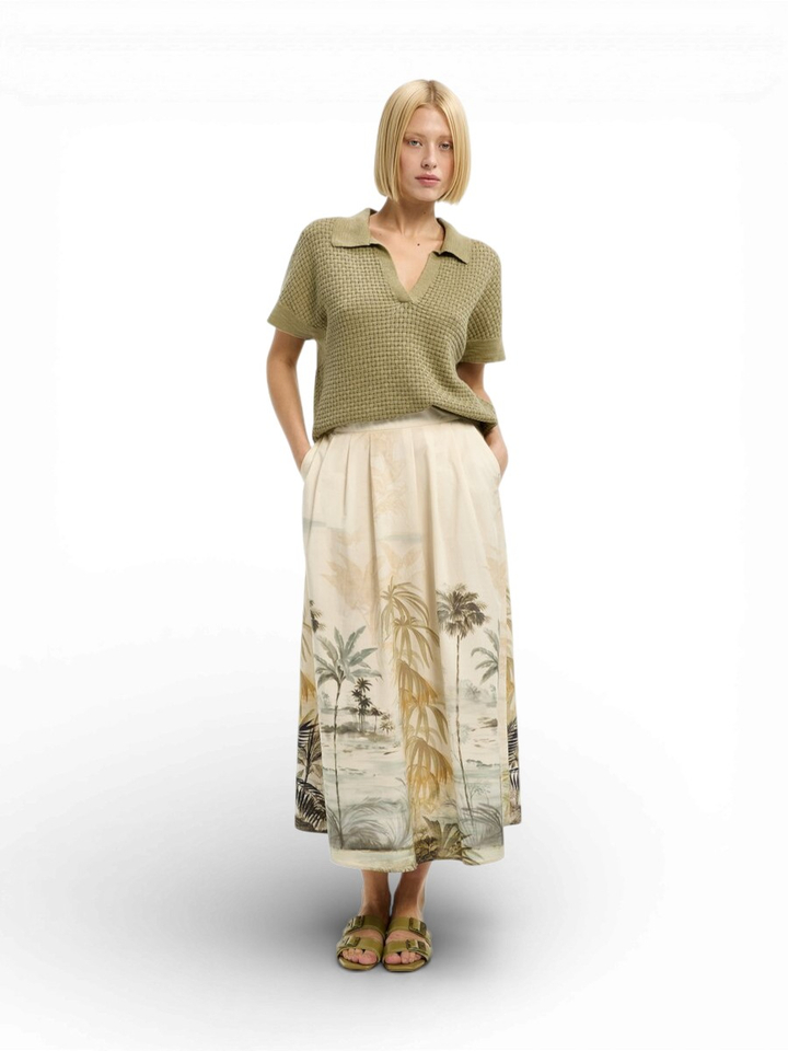 Beige uitlopende rok met zakken en print Rolo Xandres 