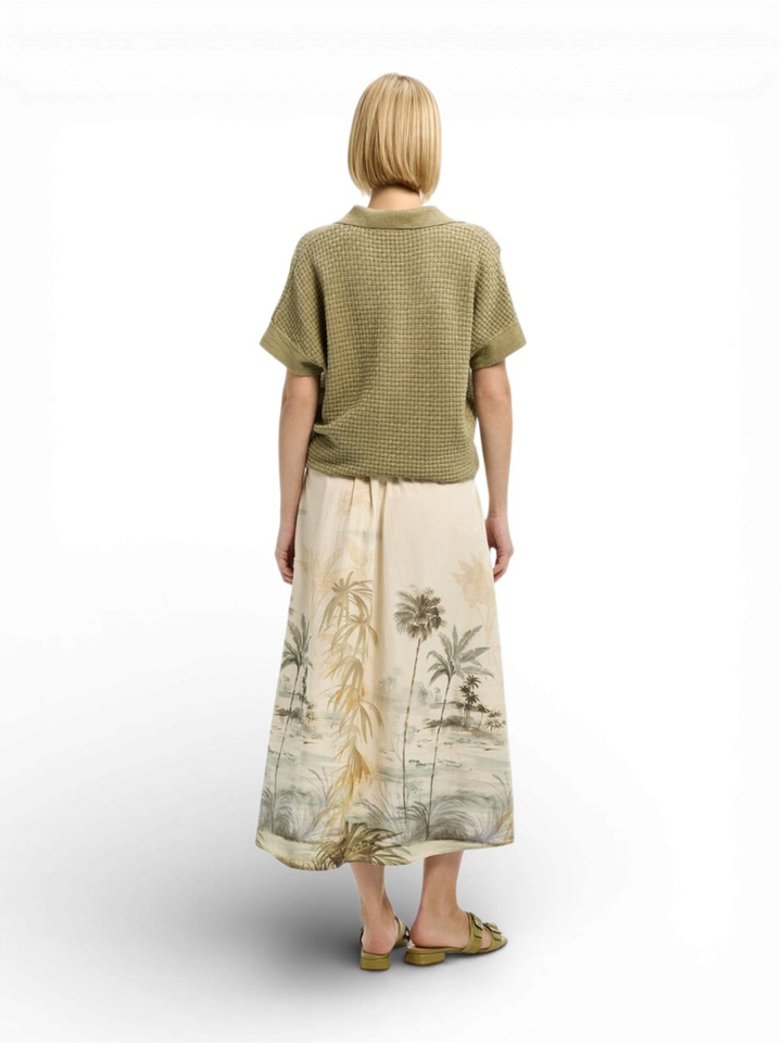 Beige uitlopende rok met zakken en print Rolo Xandres 