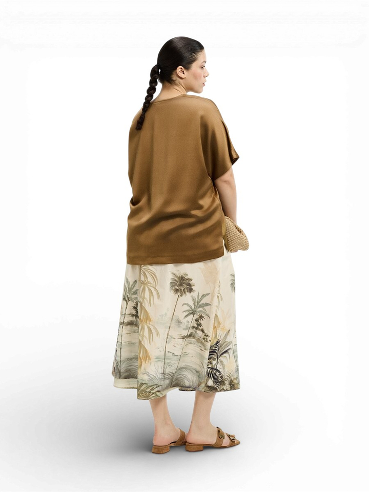 Beige uitlopende rok met zakken en print Rolo Xandres 