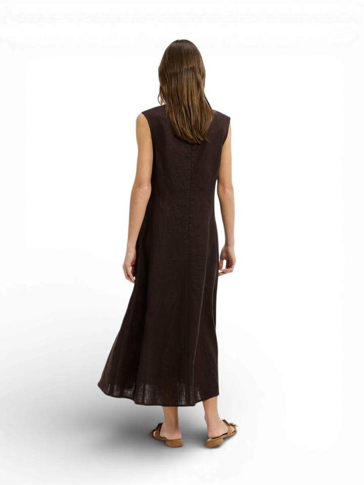 Donkerbruine linnen maxi-jurk  Kem Xandres 