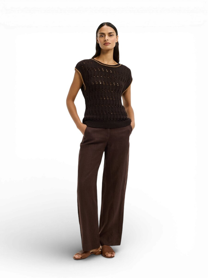 Donkerbruine linnen geklede broek Phocus Xandres 