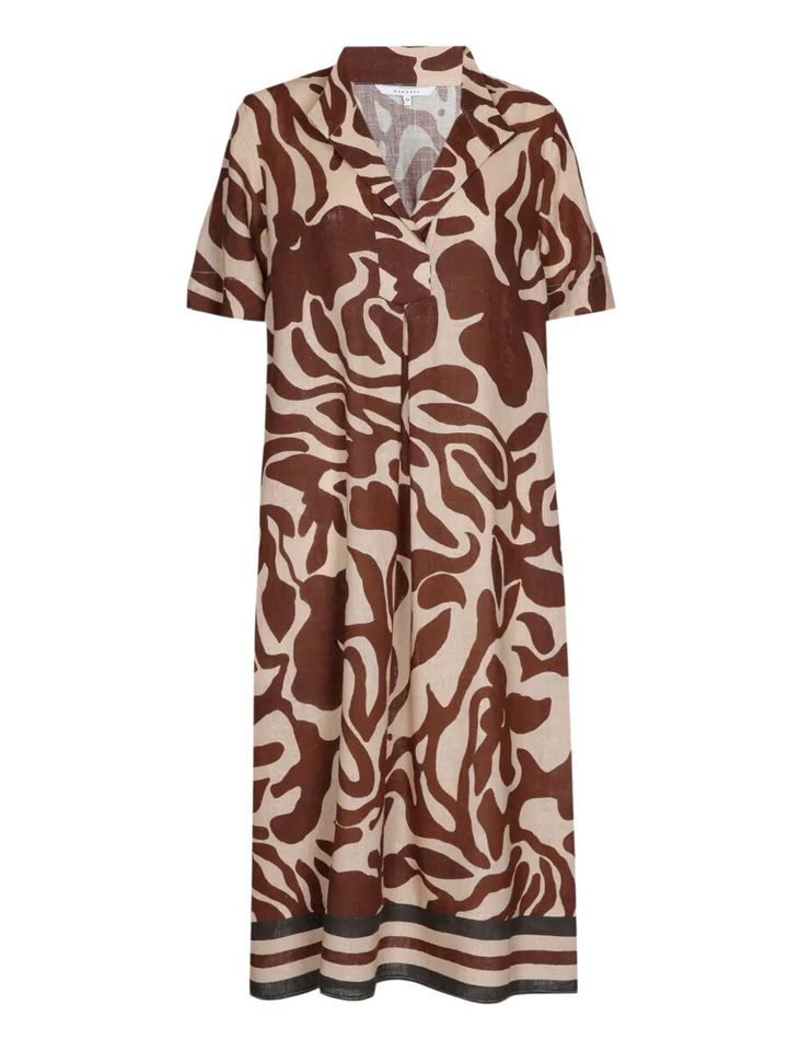 Beige linnen jurk met bruine print Kirania Xandres