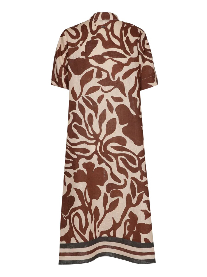 Beige linnen jurk met bruine print Kirania Xandres