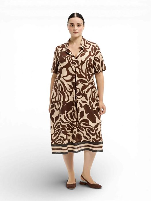 Beige linnen jurk met bruine print Kirania Xandres